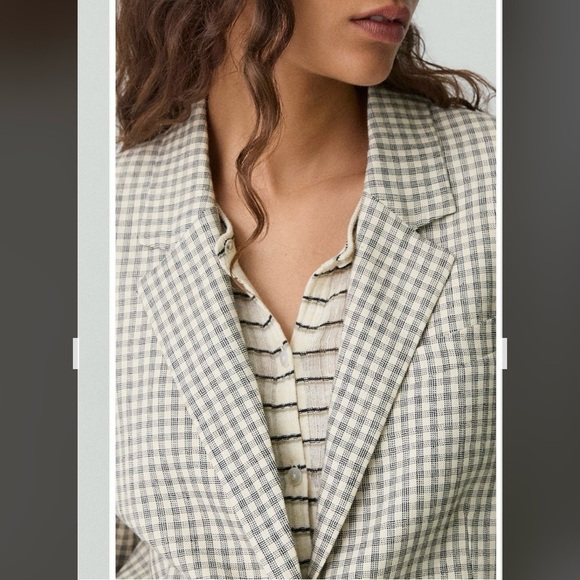 Theory Check Linen Blend Blazer Cream/ Grey Multi Size 6 - Picture 3 of 14